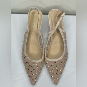 Wild Diva Nude/Beige Embellished Pointed Slingback Heels